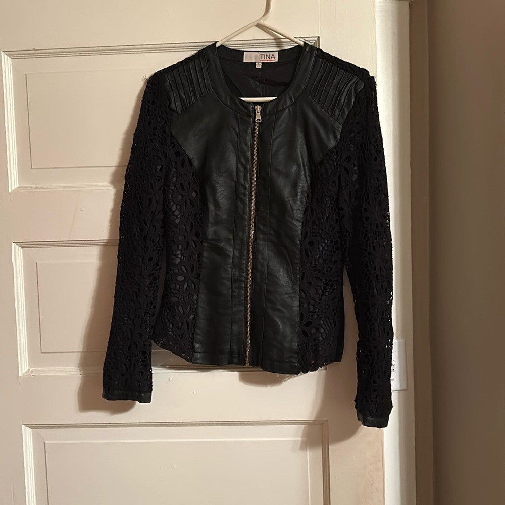 Tina black crochet jacket size small, excellent condition